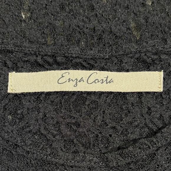 Enza Costa Black Lace Long Sleeve Crew Neck Shirt Thumbholes Small - Picture 4 of 5